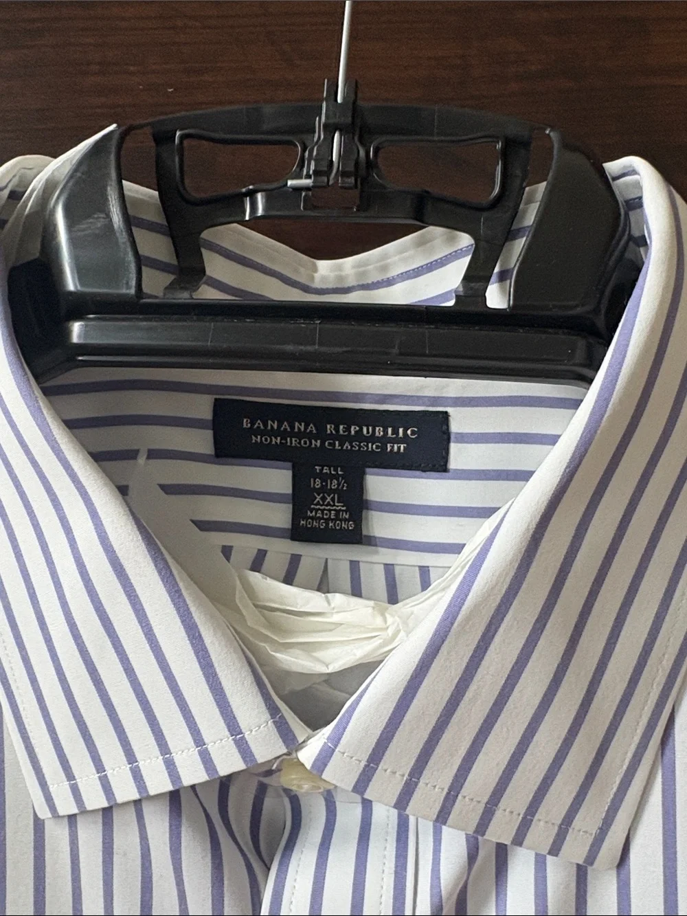 Banana Republic TALL White Dress Shirt with Light Blue Stripes - Spread Collar